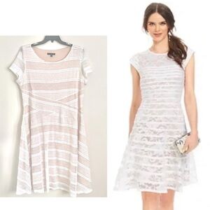 Sangria Woman cream and ivory lace short sleeve dress